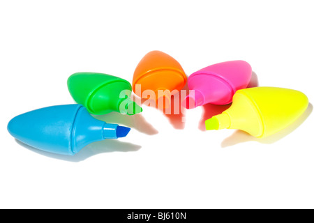 Semi Cirecle of Different Colored Highlighter Pens on an Isolated White Background Stock Photo