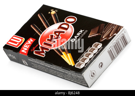 Box of New Mikado dark chocolate dipped biscuit straws Stock Photo