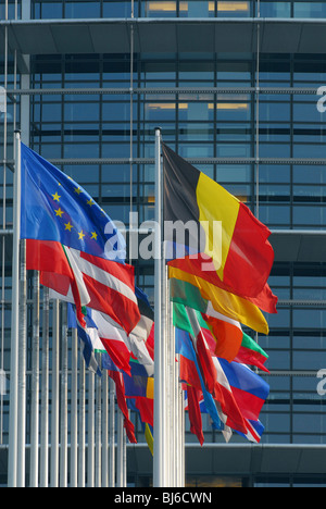 EU Member States flags in front of the European Parliament building, Strasbourg, France Stock Photo