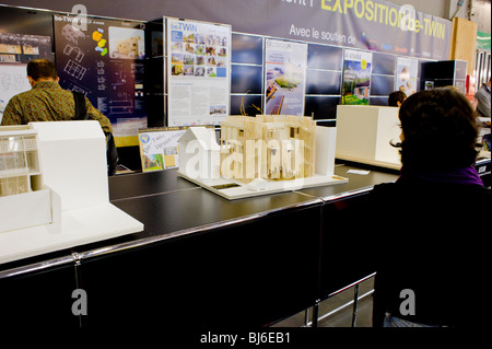 Paris, France, Construction Trade SHow, Exhibit Ecological Green Eco Buildings by Architecture Students, on Display, ecological france house, sustainable architecture france, sustainable urban planning Stock Photo