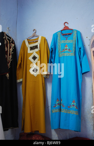 Clothing for sale in a Nubian village shop on the Nile River, Near Aswan, Egypt, Africa. Stock Photo