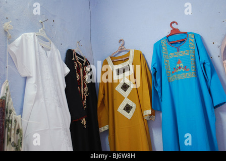 Clothing for sale in a Nubian village shop on the Nile River, Near Aswan, Egypt, Africa. Stock Photo