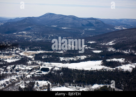 North Adams Massachusetts aerial view in late winter. Mount Greylock is in the background. Stock Photo