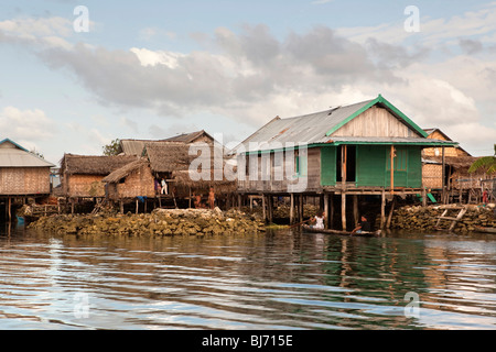 Indonesia, Sulawesi, Wakatobi National Park, Kaledupa Island, Sampela Bajo sea gypsy village houses Stock Photo