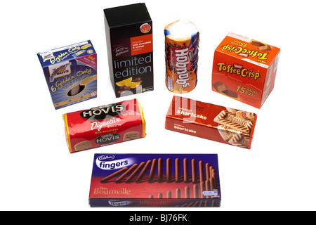 An assortment of packets of biscuits Stock Photo