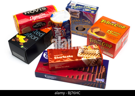 An assortment of packets of biscuits Stock Photo