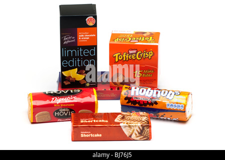 An assortment of packets of biscuits Stock Photo