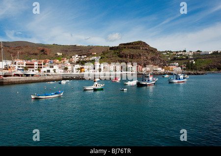 Small fishing boats in the harbour at Playa Santiago, La Gomera. Stock Photo