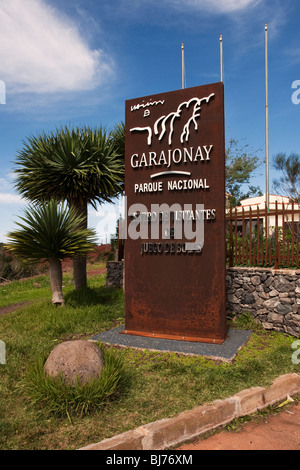 The sign at the entrance to the visitor's centre for the Garajonay National Park, La Gomera. Stock Photo