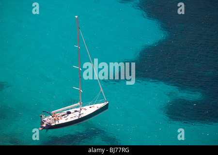 Sail boat at anchor in the Mediterranean Stock Photo
