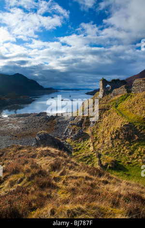 Scotland, Scottish Highlands, Strome Castle. The enigmatic ruins of Strome Castle, situated alongside Loch Carron. Stock Photo