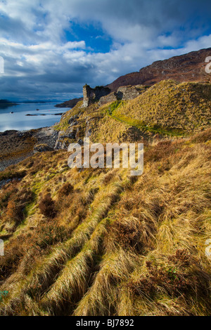 Scotland, Scottish Highlands, Strome Castle. The enigmatic ruins of Strome Castle, situated alongside Loch Carron. Stock Photo