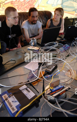 Computer freaks during the Chaos Communication Camp in Finowfurt, Germany Stock Photo