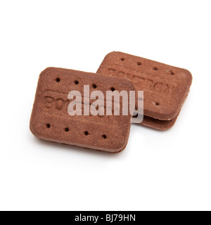 Chocolate bourbon biscuits isolated on a white studio background. Stock Photo