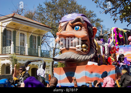 Pirate float in the Zulu parade.  Mardi Gras day, New Orleans. Stock Photo