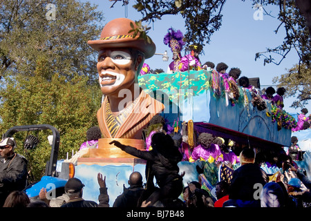 Float with riders in the Zulu parade on Mardi Gras day.  New Orleans, LA. USA. Stock Photo