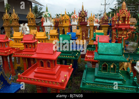 Songkhla Province. Spirit houses for sale at the roadside.Thailand Stock Photo