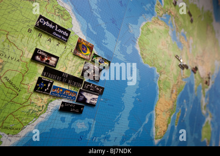 Map showing names and locations of cyber terrorist gangs, in Brazil. Stock Photo