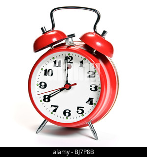 Red alarm clock isolated on white Stock Photo