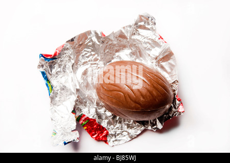 Easter chocolate egg unwrapped Stock Photo