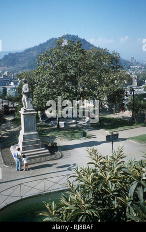 Santiago, Chile. View of the Cerro San Cristobal, in the distance, as seen from the Cerro Santa Lucia, in the city centre Stock Photo