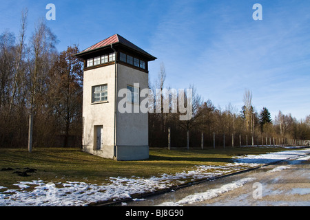 German guard tower in Dachau Concentration camp Germany Stock Photo