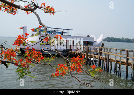 Duck Shaped Tourist boat parked in Marine Drive,Cochin,Kerala,India.Marine Drive is a Tourist Destination within Cochin city Stock Photo