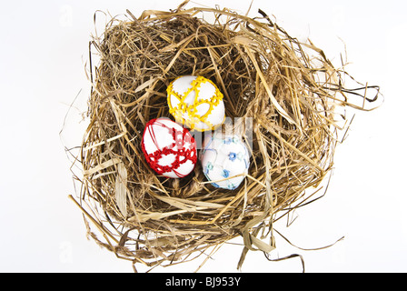 easter eggs in nest Stock Photo