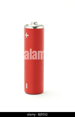 Red AA size battery on white background Stock Photo