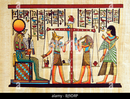 Papyrus with elements of Egyptian ancient history Stock Photo