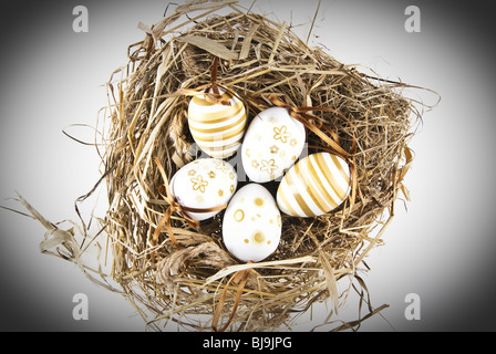 easter eggs in nest Stock Photo