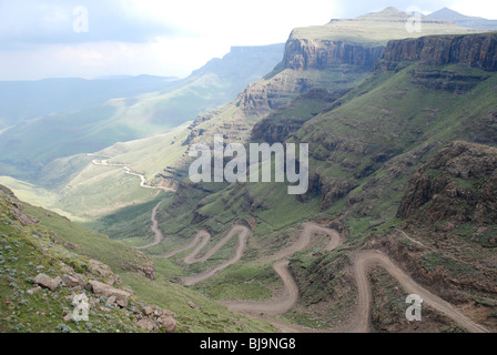 A view of the Sani Pass, the border between South Africa and Lesotho, from the top. Stock Photo