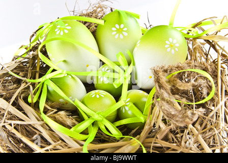 easter eggs in nest Stock Photo