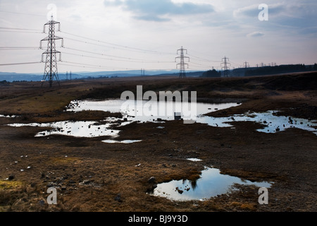 Pools of water in a disused quarry on Llangynidr Moors in South Wales. Stock Photo