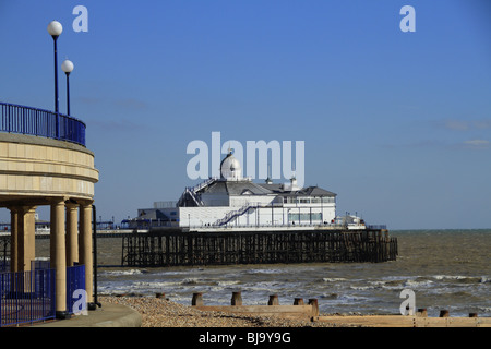 Looking East towards Eastbourne Pier with the Bandstand in the foreground. Stock Photo
