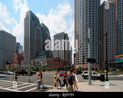 Pedestrians crossing a street in the city center of Boston, USA Stock Photo