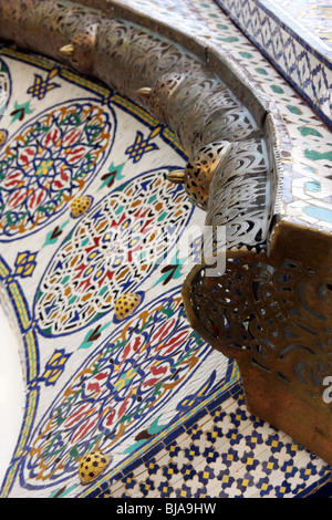 Detail of the floral tilework in the doors of the Palais Royale of Fez, Morocco Stock Photo