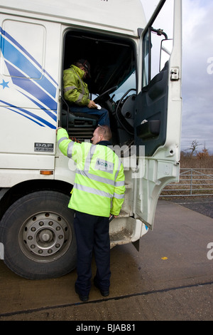 A VOSA Officer talking To A Lorry Driver Stock Photo