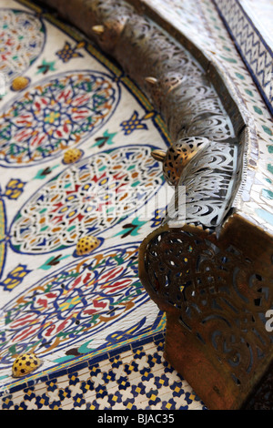 Detail of the floral tilework in the doors of the Palais Royale of Fez, Morocco Stock Photo