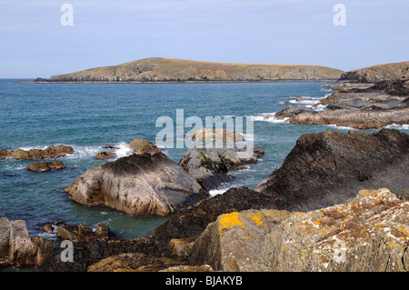 Cardigan Island from Gwbert  on Sea Ceredigion Wales Cymru UK GB Stock Photo