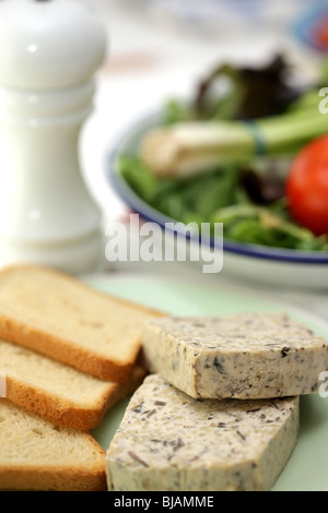 Mushroom Pate with Melba Toast and Salad Stock Photo