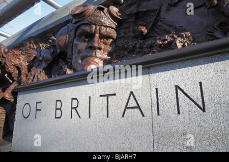 Close up view of  a figure in the Battle of Britain Memorial, on the banks of the River Thames, London, UK. Stock Photo