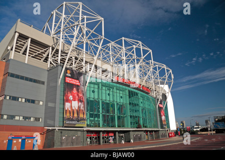 View looking at the main entrance of the East stand, to Old Trafford, home of Manchester United football team.