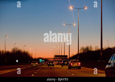 M25 motorway traffic at dusk Stock Photo