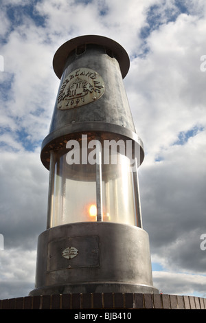 The sculpture of a miner's lamp that stands outside the Stadium of Light the home of Sunderland football club. England. Stock Photo