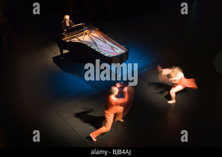 A top view of the stage in a modern ballet production with a Steinway grand piano on the back. Munich Germany Stock Photo