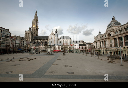 The Groenplaats or 'Green Place', one of Antwerp's most prominent squares is located right next to the cathedral Stock Photo