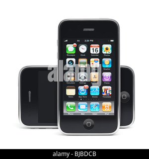 Two Apple iPhone 3Gs 3G smartphones isolated on white background Stock Photo
