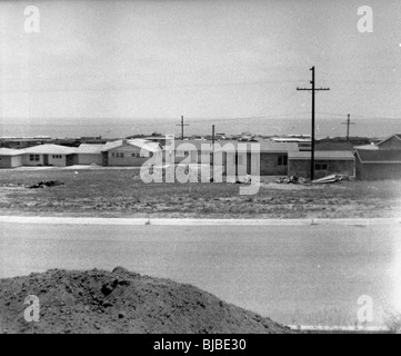Tract homes under construction in the American southwest during the 1960s black and white horizontal Stock Photo