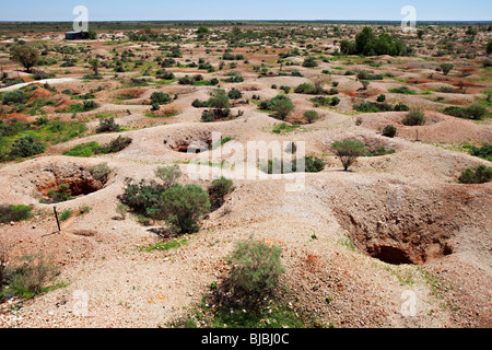 Craters in the place of abandoned opal mine, White Cliffs, Australia Stock Photo